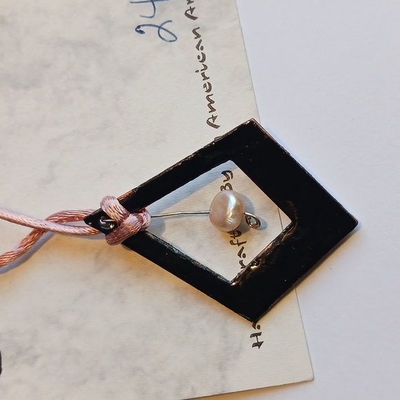 Necklace Vintage Hand Crafted Enamel Copper Genuine Pearl Pink #eshopchicago - Picture 5 of 6